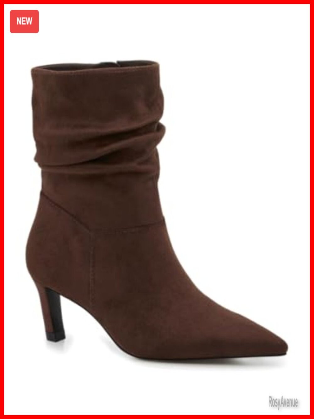 Slouch Ankle Boots Kitten Low Heel Pointed Toe Faux Suede Zip Booties